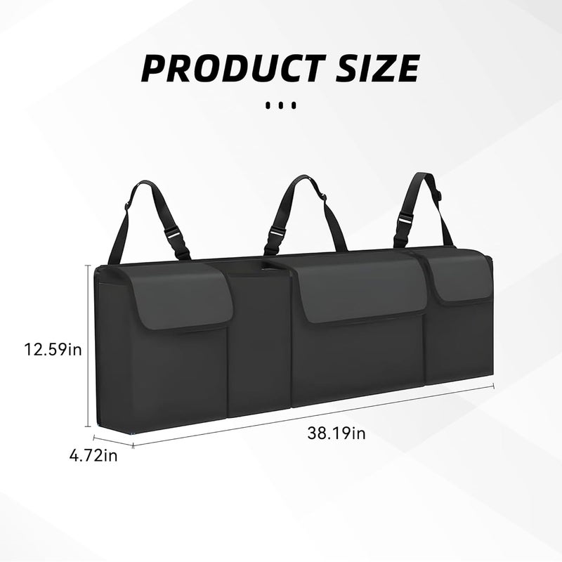 Tioollev Car Trunk Organizer, Backseat Hanging Large Storage with Adjustable Straps,Waterproof PVC Collapsible Cargo Bag, Car Interior Accessories for Auto SUV MPV (Black) - Image 2